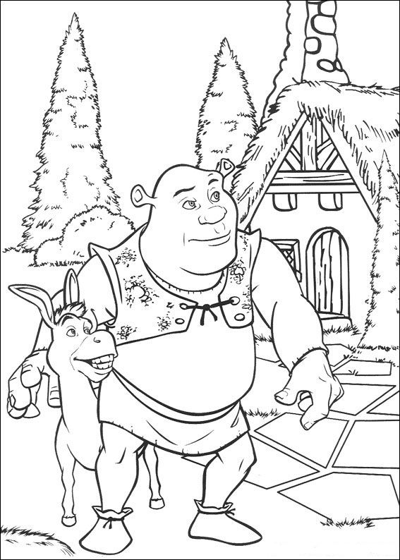 Online coloring book: Coloring book donkey and Shrek at home